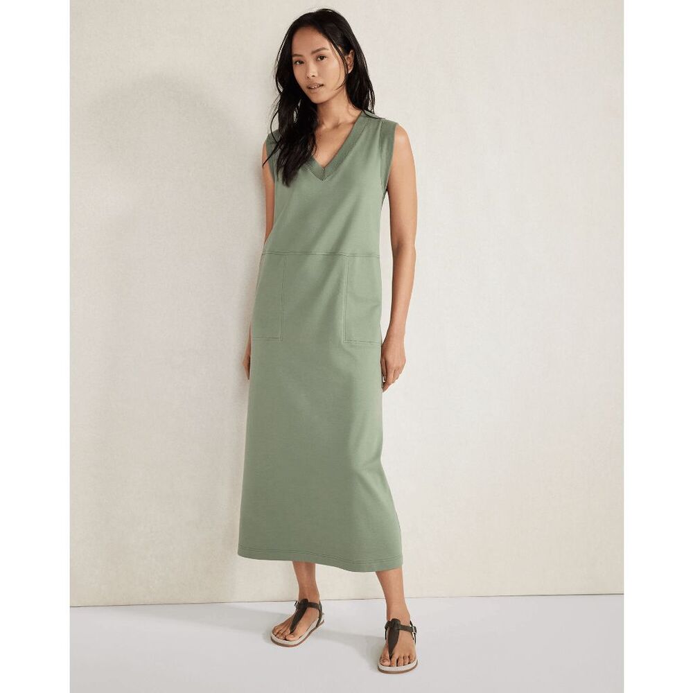 Haven Well Within Organic Cotton Interlock Maxi Dress Sage Green L NEW